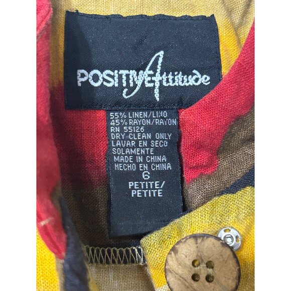 Vintage 90s Linen Blend Bold Striped Short-Sleeve Button-up Dress‎ Size 6 Petite - Picture 7 of 7